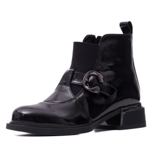 Botine dama din piele naturala lacuita, Karisma 7QXS70015B 01-L, negru