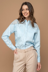 Camasa uni oversize din bumbac CEZARA Hermosa, bleu