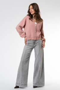Cardigan Ryana uni cu un croi lejer si maneci usor picate, Hermosa, roz pudra