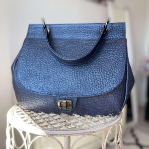 Geantă Casual Zea Mod 163bm1 – Piele Naturală Blue Metalizat