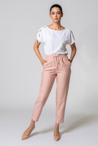 Pantaloni uni conici din rayon, cu un croi lejer si modern GLORYA, Hermosa, roz pudra