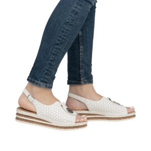 Sandale dama casual, Rieker, piele naturala, 62902-80, alb