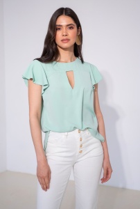 Bluza din sifon cu guler barcuta si decolteu in "V" KENDRA, Hermosa, vernil