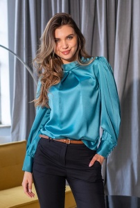 Bluza uni din vascoza cu un croi fluid si rafinat TIFFANY, Hermosa, turcoaz