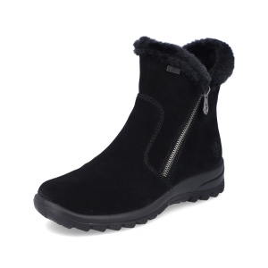 Botine damă din piele intoarsa neagră, cu tehnologie RiekerTEX, L7162-00