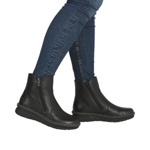 Botine dama din piele naturala, Rieker 73365-00, negru