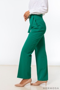 Pantaloni dama palazzo uni din stofa, NASIRA, verde