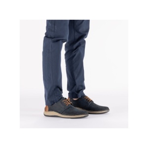 Pantofi barbati casual din piele naturala intoarsa, Rieker 05226-14, bleumarin