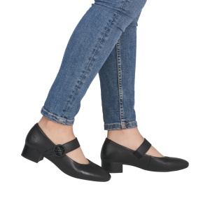 Pantofi dama din piele naturala, Rieker 43455-00, negru