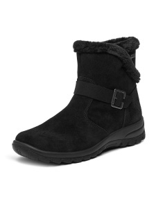 Botine damă negre Rieker L7179-00 cu blană și fermoar, piele naturală