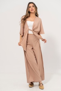 Pantaloni din rayon shine cu croi amplu FIORELA, Hermosa, cafeniu