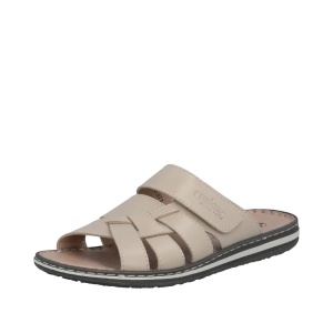 Papuci barbati din piele naturala, Rieker 21073-60, bej