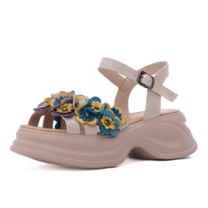 Sandale dama din piele naturala, PASS Collection 3OLY80012A 52-N, crem