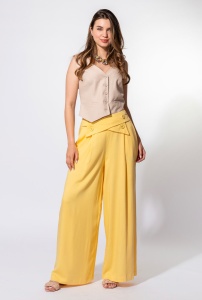 Pantaloni palazzo din vascoza, cu un croi amplu si fluid ELLIS, Hermosa, galben