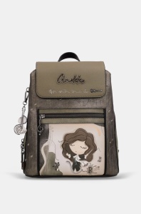 Rucsac damă ORCHESTRA WITH FLAP din piele ecologica, Anekke 43805-270 Kaki Multicolor