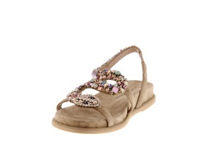 Sandale Damă Alma en Pena V267104 din Piele Întoarsă Bej cu Cristale Multicolore