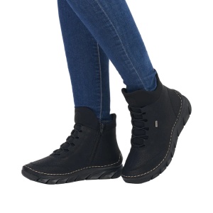 Botine dama din piele ecologica impermeabila, Rieker 55069-00, negru