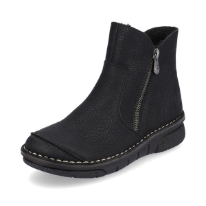 Botine damă Rieker 73357-00 – Negre, căptușite, cu fermoar lateral și talpă antiderapantă