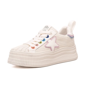 Pantofi dama casual, piele naturala si textil, 6LMQ60011A-F3, alb multicolor