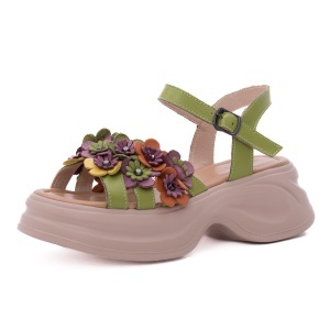 Sandale dama din piele naturala, PASS Collection 3OLY80012C 06-N, verde