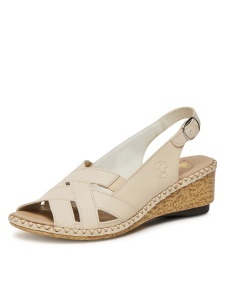 Sandale dama din piele naturala, Rieker 66189-60, bej