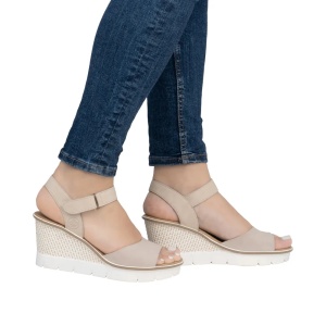 Sandale dama din piele naturala, Rieker 68590-60, bej