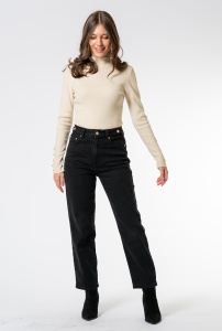 Blugi mom fit cu talie inalta, Hermosa 35870, negru