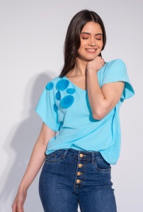 Bluza Bianka Hermosa Aqua – cu rozete decorative, croi lejer, stil chic