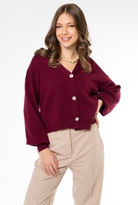 Cardigan Ryana uni cu un croi lejer si maneci usor picate, Hermosa, bordo