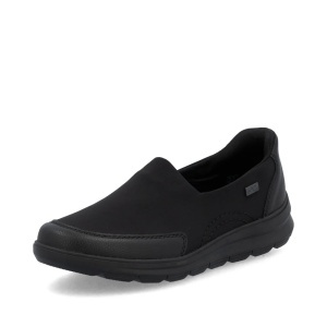 Pantofi impermeabili slip-on damă Rieker Z0054-00, negru, talpă joasă