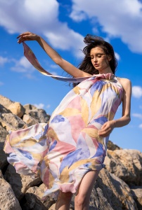 Rochie lejera din satin cu imprimeu abstract XIMENA, Hermosa, multicolor