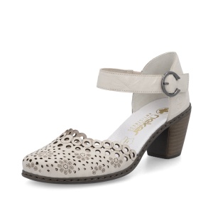 Sandale confort Rieker damă cu toc mediu 40902-60 – Bej perforat