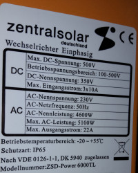 Solar Inverter ongrid Zentralsolar ZSD-Power 6000 TL
