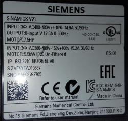 SIEMENS - SINAMICS V20 - 1P 6L3210-5BE25-5UV0, 5.5kW