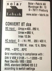 Solar inverter on-grid Solar Fabrik, 7.6kW