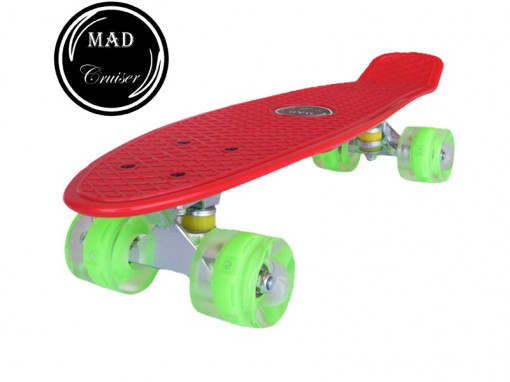 Penny board Mad Cruiser cu roti iluminate-rosu