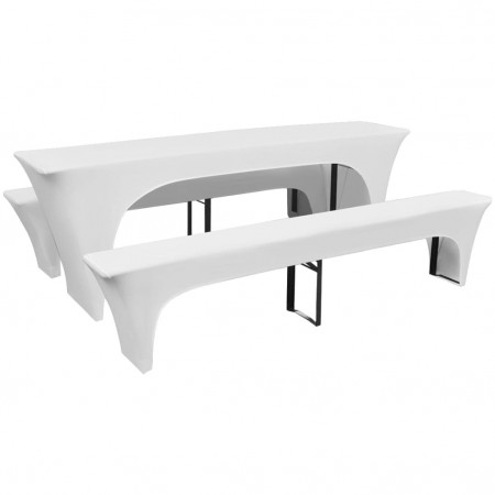 3 huse elastice pentru masă și bănci berărie 220 x 70 x 80 cm, alb