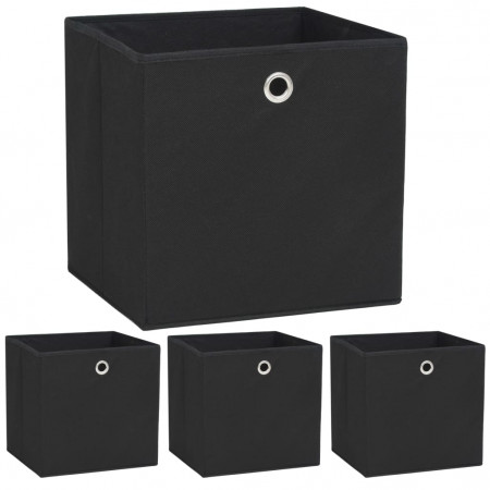 Cutii depozitare, 4 buc, material nețesut, 32x32x32 cm, Negru