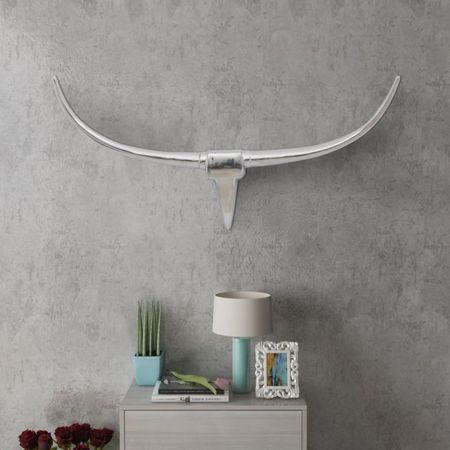 Decorațiune pentru perete tip cap de taur, aluminiu, 96 cm, Argintiu