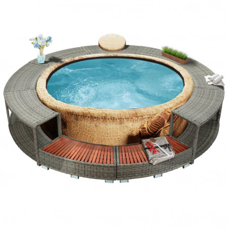 Mobilier de jacuzzi, gri, poliratan