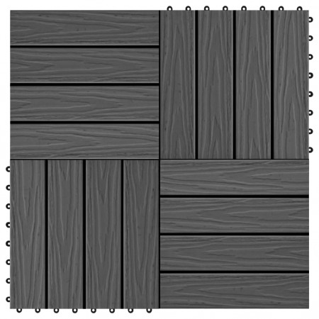 Plăci podea în relief, WPC, 11 buc., 30 x 30 cm, 1 mp, negru