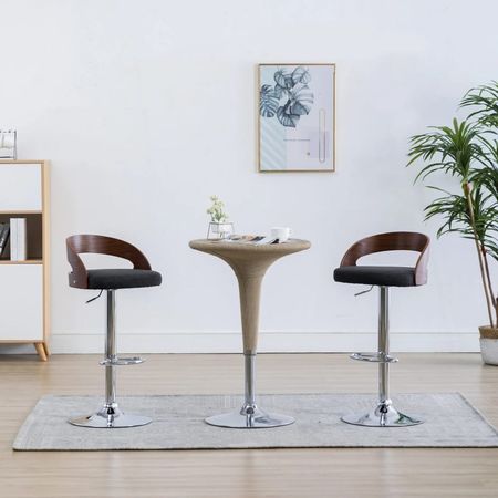 Scaune de bar, 2 buc, gri închis, material textil &amp; lemn curbat