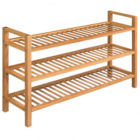 Suport pantofi cu 3 rafturi, stejar masiv, 100 x 27 x 59,5 cm
