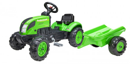 Tractor cu pedale si remorca pentru copii, Falk ,Verde, 2057L
