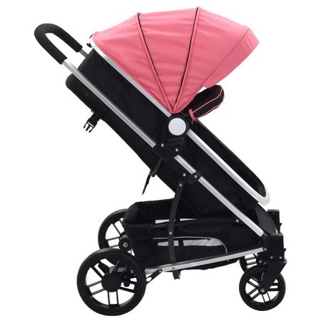 Căruț/landou pentru copii 2-în-1, roz și negru, aluminiu