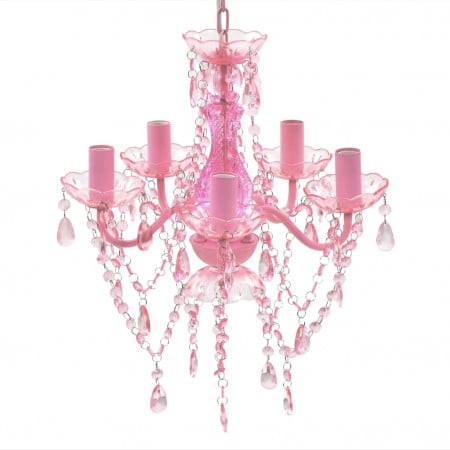 Lustră roz de cristal artificial cu 5 becuri