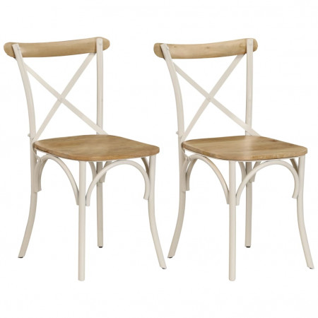 vidaXL Scaune în cruce, 2 buc, alb, 51x52x84 cm, lemn masiv de mango