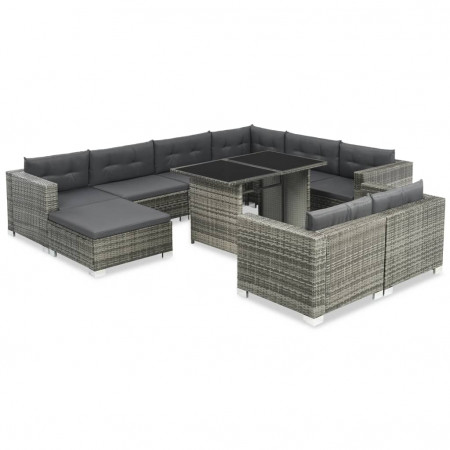 vidaXL Set mobilier de exterior, 28 piese, poliratan, gri