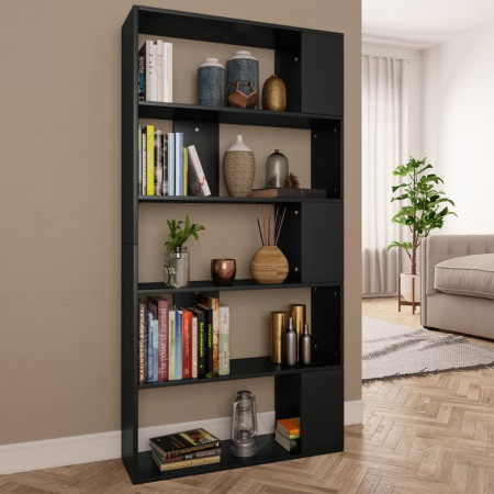 Bibliotecă/Separator cameră, negru, 80x24x159 cm, PAL
