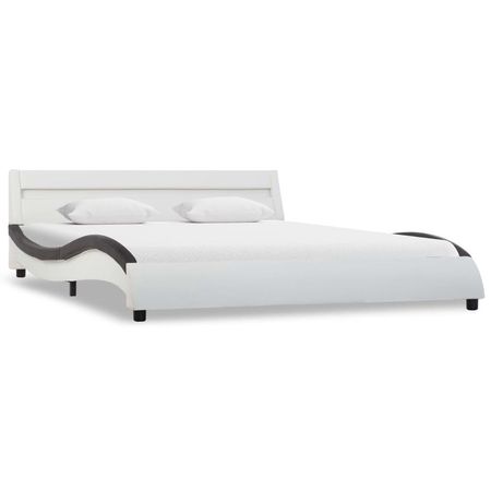 Cadru de pat cu LED, alb &amp; negru, 160 x 200 cm, piele ecologică